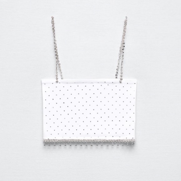 NWT ZARA SEAMLESS RHINESTONE CROP TOP - Picture 3 of 8